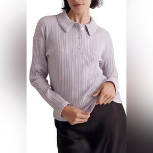 Madewell Lilac Variegated Rib Boxy Polo Shirt Size M NO377